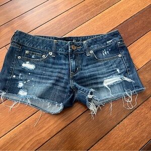 American Eagle Cut Off Jean Shorts Distressed Pain Spatter Sz 6